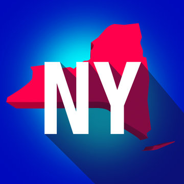 New York NY Letters Abbreviation Red 3d State Map Long Shadow
