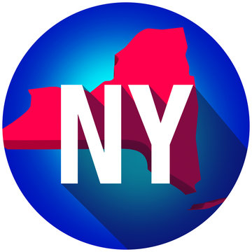 New York NY Letters Abbreviation Red 3d State Map Long Shadow Ci