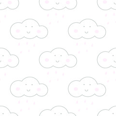 Baby vector seamless pattern. Light fun sky print for textile fabric. Kids room decor stickers for wall, furniture, surfaces.