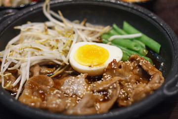pork with egg and vegetables teppanyaki Japanese Cooking