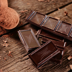 Chocolate on wooden background