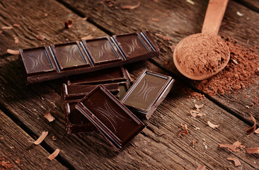 Chocolate on wooden background