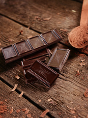 Chocolate on wooden background