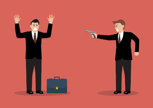 Businessman hold a handgun robs a businessman with briefcase