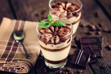 Tiramisu dessert in glass