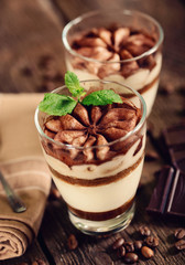 Tiramisu dessert in glass