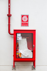 Hydrant with water hoses and fire extinguish equipment