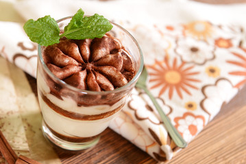Tiramisu dessert in glass