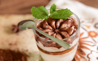 Tiramisu dessert in glass