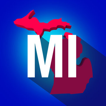 Michigan MI Letters Abbreviation Red 3d State Map Long Shadow Ci