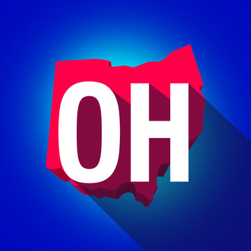 Ohio OH Letters Abbreviation Red 3d State Map Long Shadow