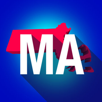 Massachusetts MA Letters Abbreviation Red 3d State Map Long Shad