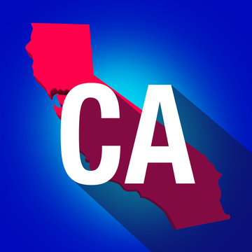 CA California Letters Abbreviation Red 3d State Map Long Shadow