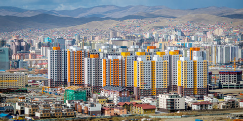 Ulaan-Baator, Mongolia - May 2015: View of Ulan Bator from mountain Zaisan