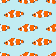 Naklejka premium Seamless vector pattern with orange fishes on the blue background
