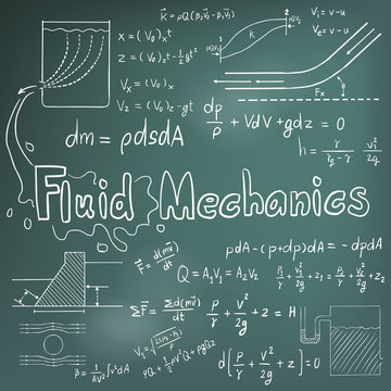 Mechanic of Fluid law physics math formula equation doodle icon in blackboard background with hand drawn model, create by vector 