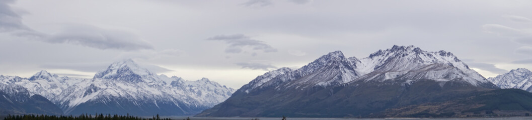 Panorami of of Mt Cook and Mt Brown district of New Zealand's South Island