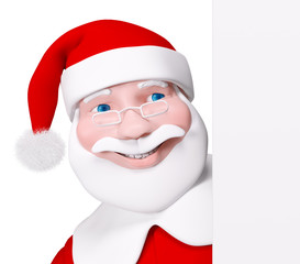 Santa Claus behind a poster isolated 3d rendering