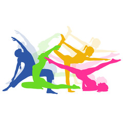 fitness woman, Pilates icons, yoga, vector illustration