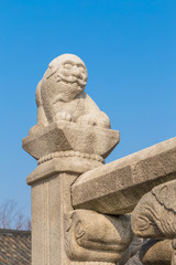 Fototapeta na wymiar Old Lion Stone Sculpture in Korea Style