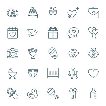 Wedding and baby vector icons set