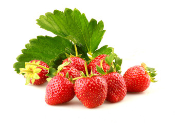 Fresh Strawberry with leaf, isolated on white background
