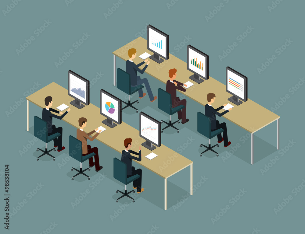 Poster business people analytic on monitor graph report and seo on web.flat vector .workplace.office.busine