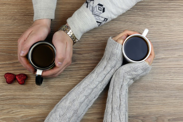 hand coffee background couple