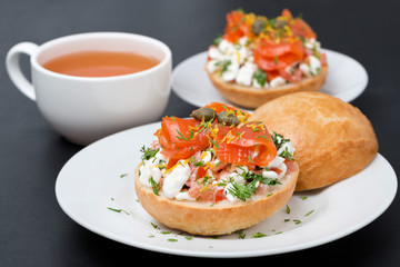 sandwich with salad of cottage cheese, tomato and salmon 