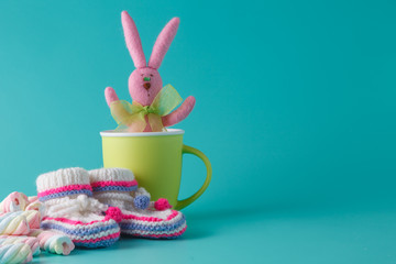Newborn announcement with knitted bootie