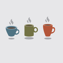Set Of Hot Coffee Cup Vector Illustration.