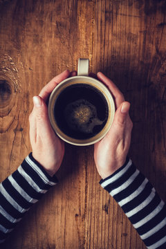 Fototapeta Lonely woman drinking coffee in the morning
