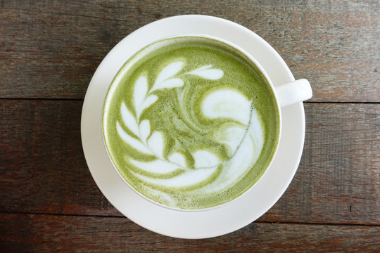 A cup of green tea matcha latte
