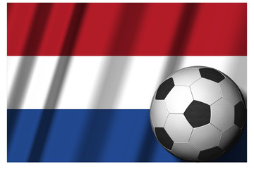 Fototapeta premium Calcio Europa_Paesi Bassi_001 Classica palla utilizzata nel gioco del calcio con, sullo sfondo, la bandiera nazionale. 