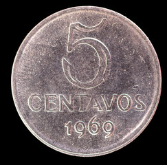 Tail of 5 centavos coin, issued by Brazil in 1969