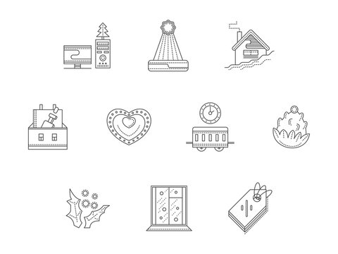 Christmas corporate event line vector icons set