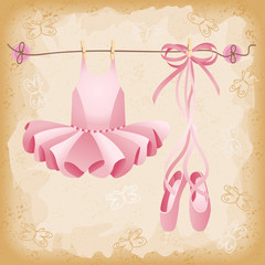 Fototapeta premium Pink ballet slippers and tutu background 