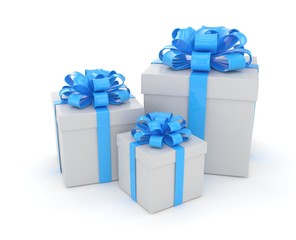 three gift boxes with bows isolated on white