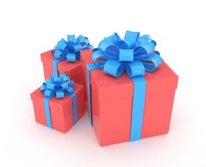 three gift boxes with bows isolated on white