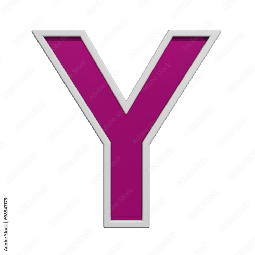 Fototapete one letter from pink glass with white frame alphabet set, isolated on white. computer generated 3d p