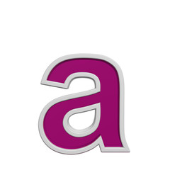 One lower case letter from pink glass with white frame alphabet set, isolated on white. Computer generated 3D photo rendering.