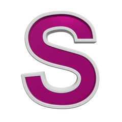 One letter from pink glass with white frame alphabet set, isolated on white. Computer generated 3D photo rendering.