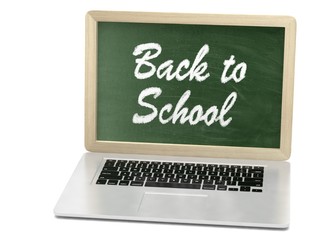 Laptop with chalkboard, back to school, online education concept