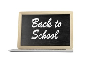 Obraz premium Laptop with chalkboard, back to school, online education concept