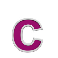 One lower case letter from pink glass with white frame alphabet set, isolated on white. Computer generated 3D photo rendering.