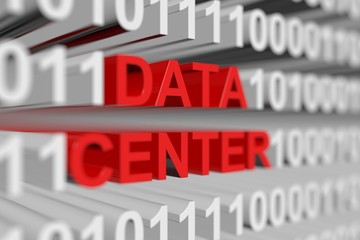 DATA CENTER is represented as a binary code with blurred background