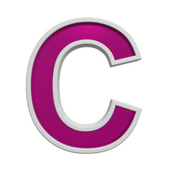 One letter from pink glass with white frame alphabet set, isolated on white. Computer generated 3D photo rendering.