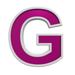 One letter from pink glass with white frame alphabet set, isolated on white. Computer generated 3D photo rendering.