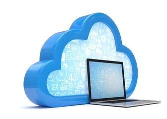 3d cloud symbol and laptop