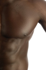 Fototapeta na wymiar A black man with a muscular body and white background.